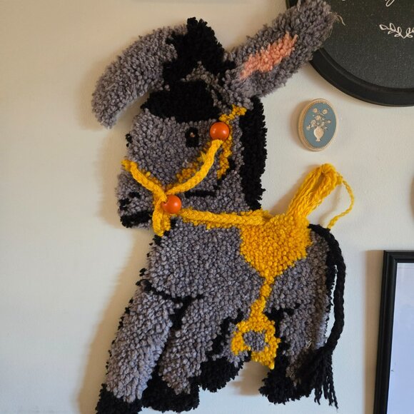 3/$100🫶 Vintage 1970s Woven Donkey Wall Hanging – Mid Century Textile Art - Picture 2 of 5